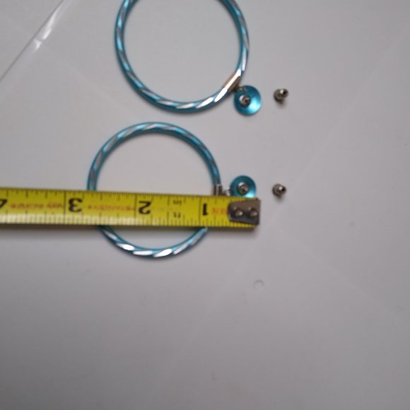 Blue Metal Large Dangle Hoop Earrings - Picture 12 of 13